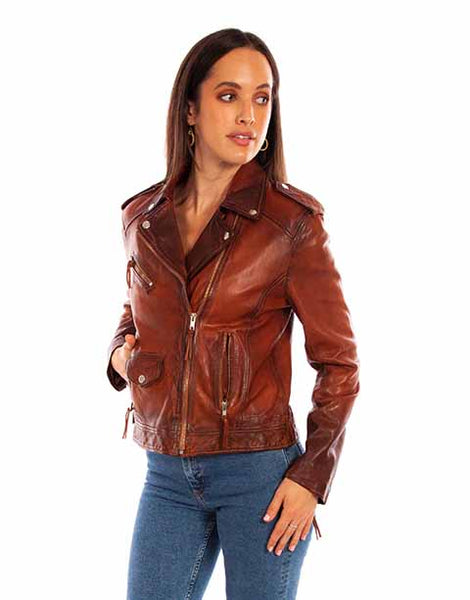Scully Cross Zip Front Leather Jacket