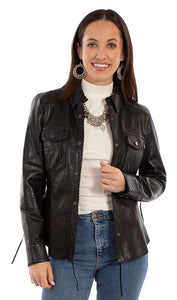 Scully Black Lamb Button Front Raw Edge Leather Jacket