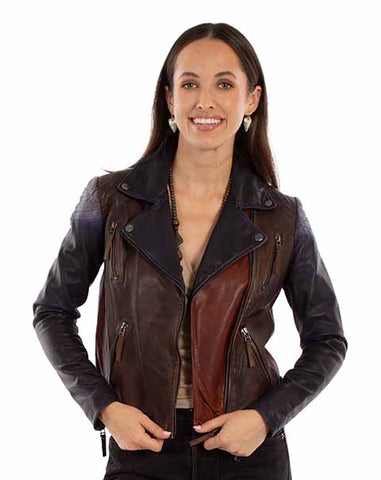 Scully Vintage Brown With Red Accent Leather Jacket
