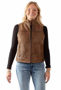 Scully Quilted Leather Vest in Brown