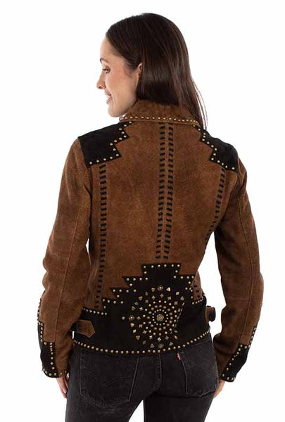 Scully Two Tone Brown Leather Jacket With Rivets