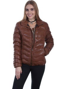 Scully Ribbed Leather Winter Coat With Zipper
