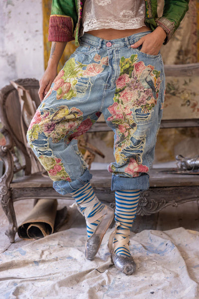 Floral Appliqué Miner Denims