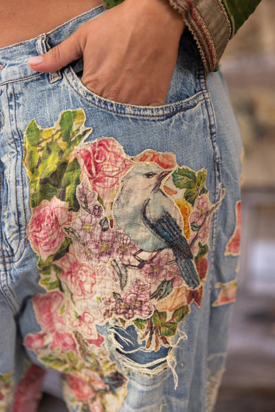 Floral Appliqué Miner Denims