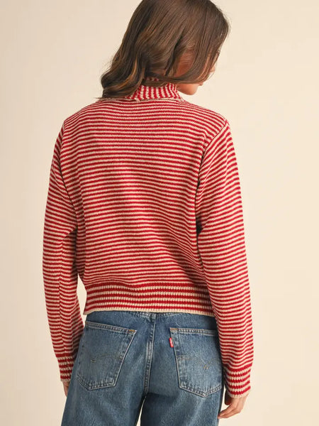 Striped Tying Neck Sweater Cardigan