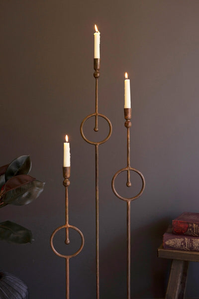 Set of 3 Tall Taper Candle Holders with Circle Detail