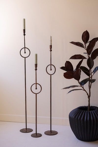 Set of 3 Tall Taper Candle Holders with Circle Detail