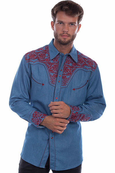 Scully Men's Floral Tooled Embroidered Two-Tone Legend Shirt EIGHTEEN colors
