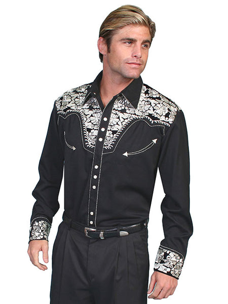 Scully Men's Floral Tooled Embroidered Two-Tone Legend Shirt EIGHTEEN colors