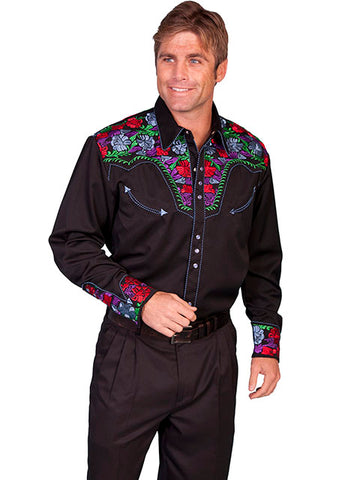 Scully Men's Colorful Floral Tooled Embroidered Shirt