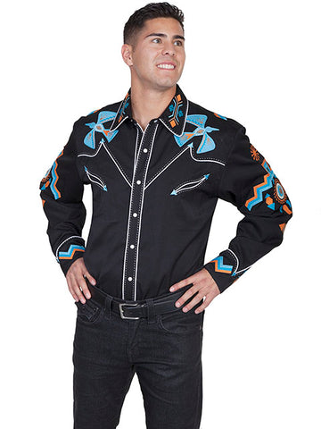 Scully Men's Phoenix Embroidered Shirt in Black