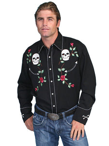 Scully Men's Skulls & Roses Embroidered Legend Shirt