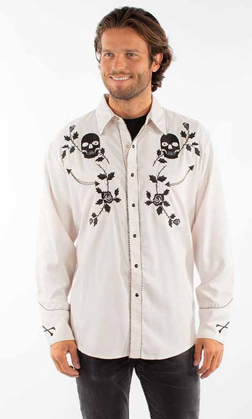 Scully Men's Skulls & Roses Embroidered Legend Shirt