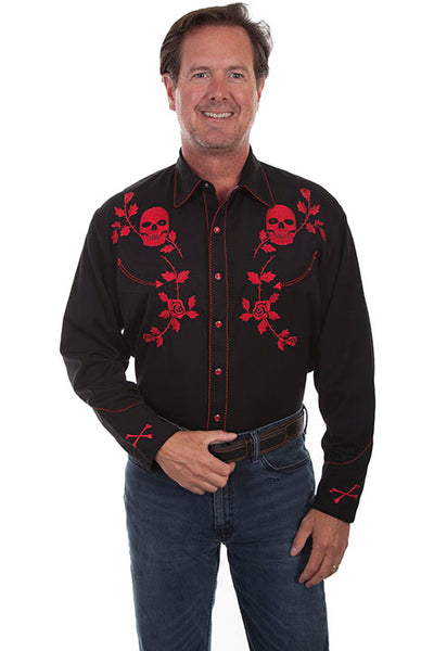 Scully Men's Skulls & Roses Embroidered Legend Shirt