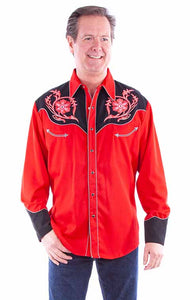 Scully Men's Embroidered Red Flower Yoke Shirt
