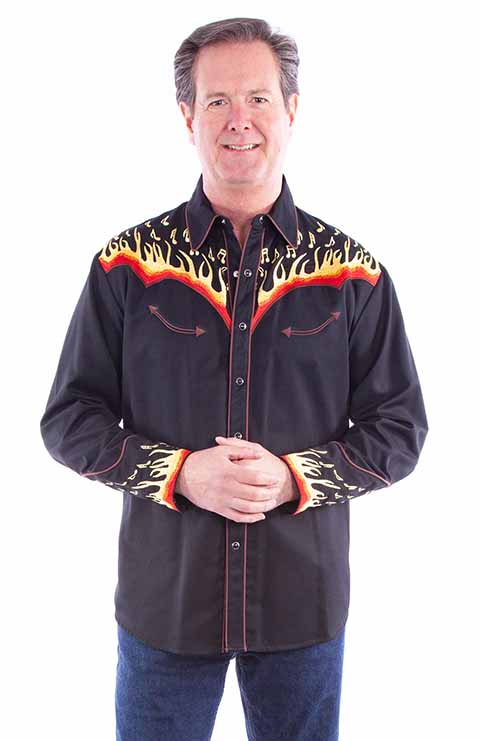 Scully Men's Flames to Notes Embroidered Shirt in Black