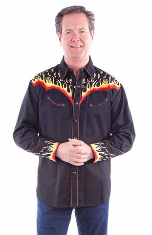 Scully Men's Flames to Notes Embroidered Shirt in Black