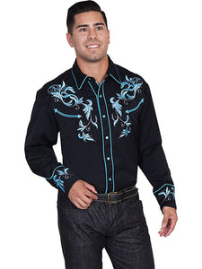 Scully Men's Embroidered Scroll With Studs Shirt in Black