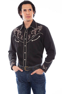 Scully Men's Black With Tan Embroidered
