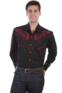 Scully Men's Red Embroidered Shirt With Studs in Black