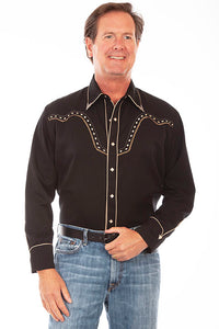 Scully Men's Diamond Yoke Embroidered Shirt in Black