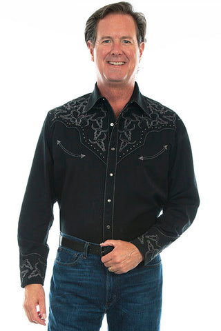 Scully Men's Longhorn Embroidered Shirt in Black