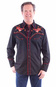 Scully Men's Dueling Fiddles Embroidered Shirt in Black