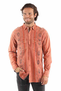Scully Men's Overdyed Jacquard Signature Shirt in Rust