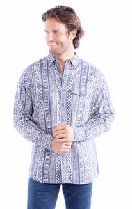 Scully Men's Printed Kantha Signature Shirt in Blue