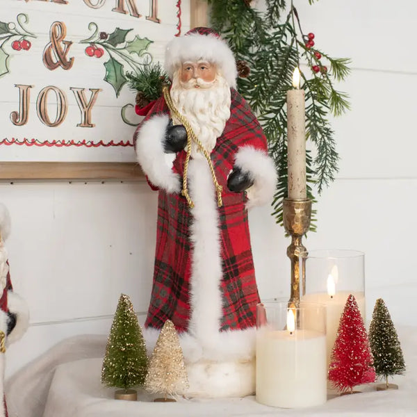 16" Red Plaid Santa w/ Greenery