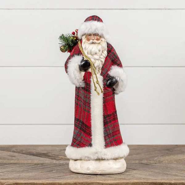 16" Red Plaid Santa w/ Greenery