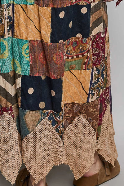 Patchwork Elasticized Waistband Print Panel Woven Skirt