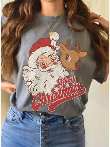 Santa Rudolph Merry Christmas Graphic Tshirt