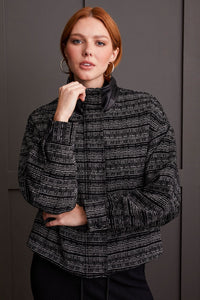 WOVEN CHENILLE YARN DYE JACKET WITH WAIST DRAWCORD