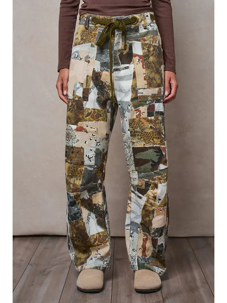 Patchwork Camo Wide Leg Cargo Pants