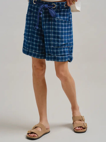 Plaid Cotton Blend Shorts Rope Drawstring