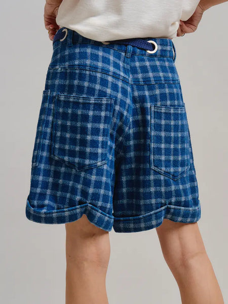 Plaid Cotton Blend Shorts Rope Drawstring