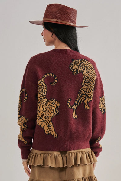 Tiger Jacquard Knit Sweater Cardigan