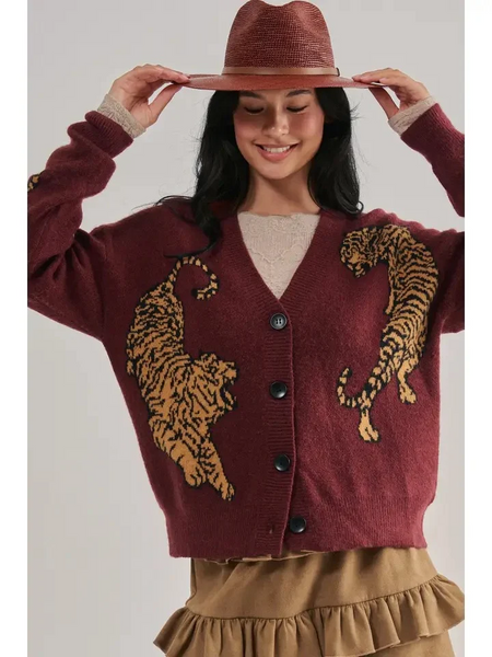 Tiger Jacquard Knit Sweater Cardigan