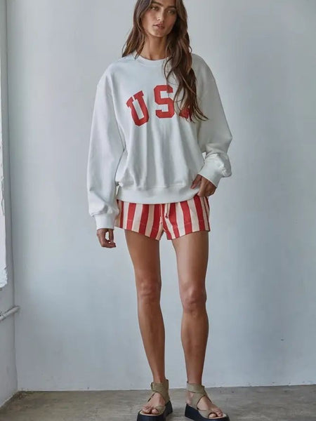 Knit Cotton Polyester French Terry Crew USA Pullover