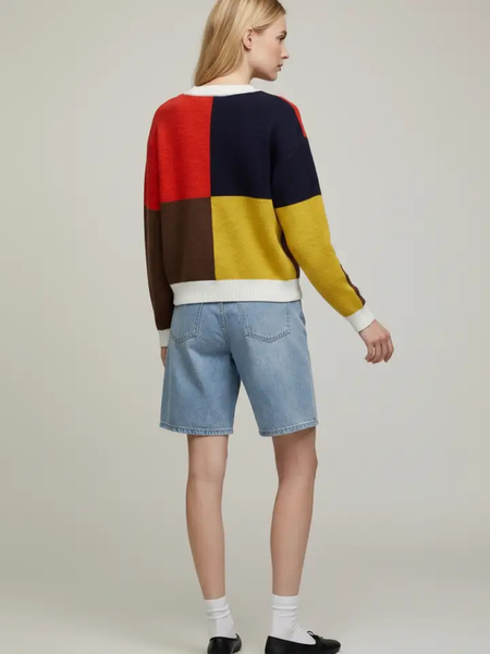 Color Block Horse Knit Sweater