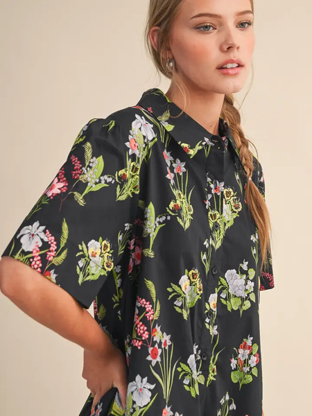 Floral Short Sleeve Button Down Mini Dress