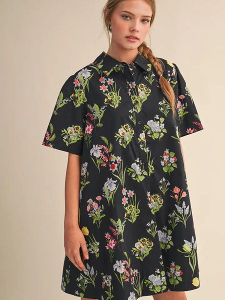 Floral Short Sleeve Button Down Mini Dress