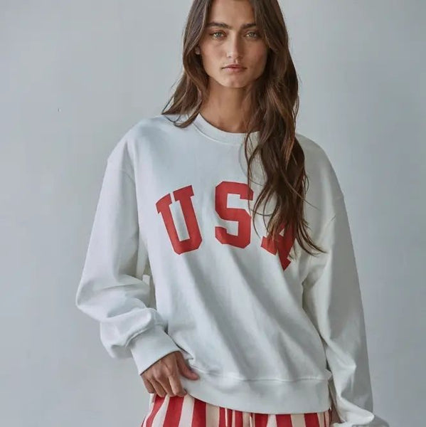 Knit Cotton Polyester French Terry Crew USA Pullover
