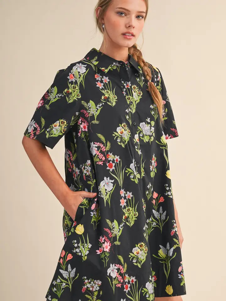 Floral Short Sleeve Button Down Mini Dress