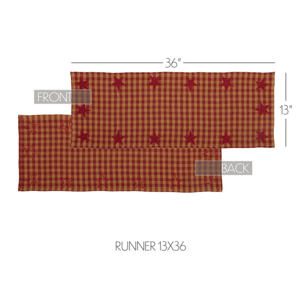 Burgundy Tan Star Check Table Runner Woven 13x36