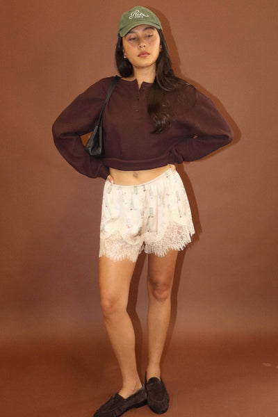 Western Boot Print Lace-Trim Shorts