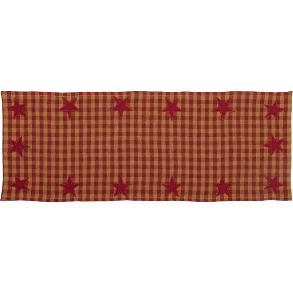 Burgundy Tan Star Check Table Runner Woven 13x36