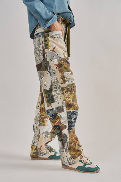Patchwork Camo Wide Leg Cargo Pants