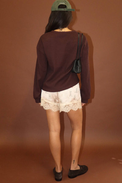 Western Boot Print Lace-Trim Shorts